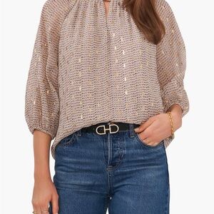🎉 HP for 12/8 Seasonal Party 🎉- Vince Camuto Foil Dot Balloon Sleeve Blouse